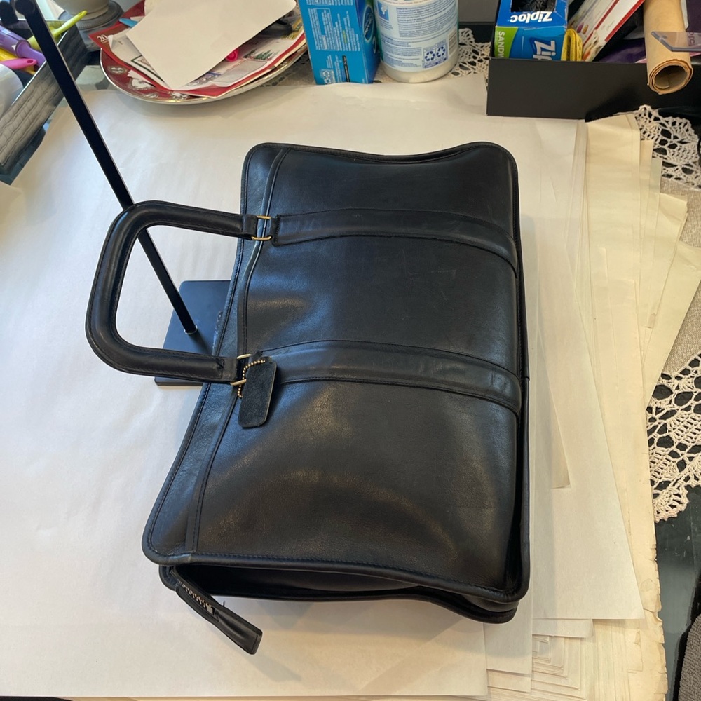 Coach VTG Black Leather Briefcase Tote Structured Top Handle Work Laptop Bag USA - Picture 6 of 17